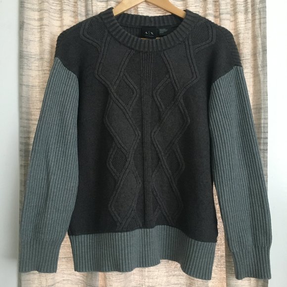 Cable Knit Llama Wool + Cotton Ribbed Sleeve Sweater - Picture 3 of 15